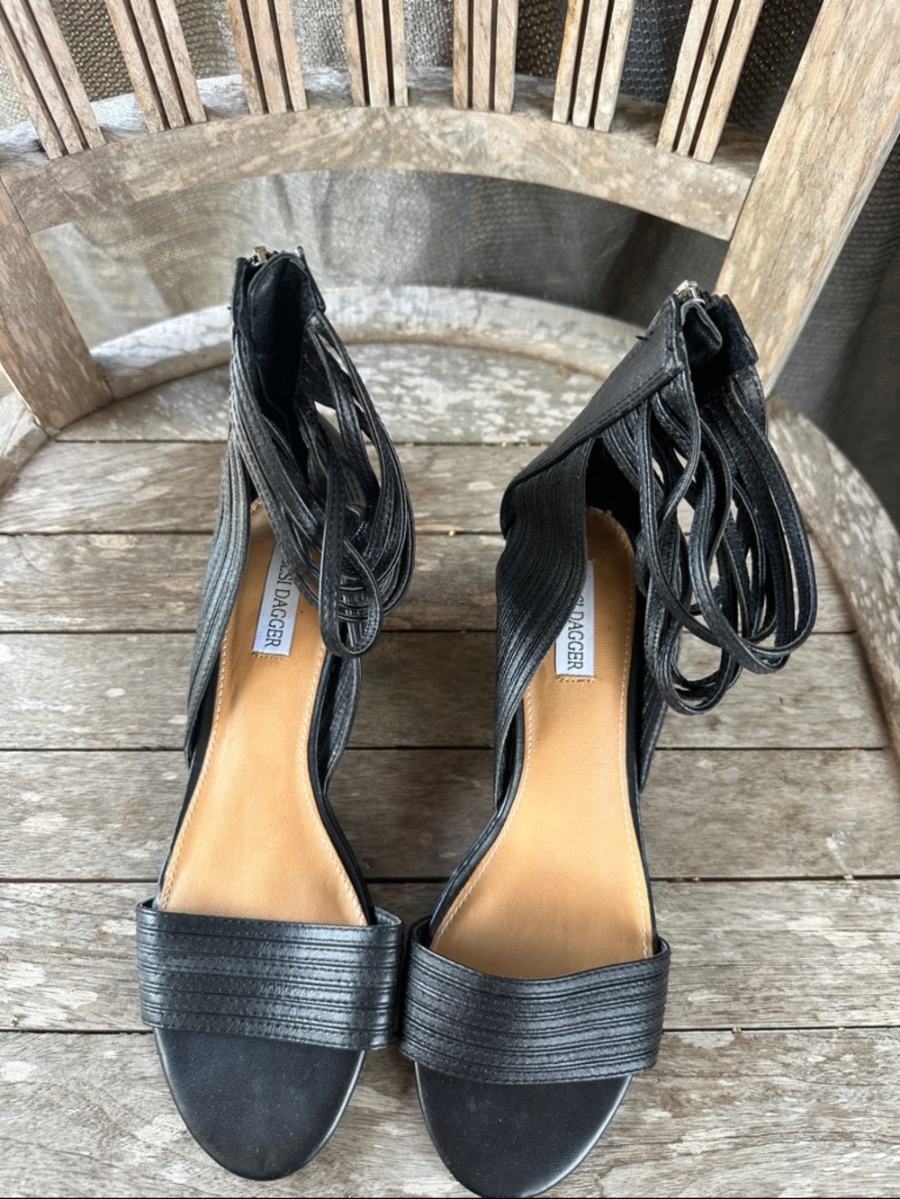 Kelsi Dagger Black Strappy Lace-Up Open-Toe Heels 7 1/2